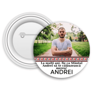 Insignă metalică personalizată cu nume și poză - Sfântul Andrei