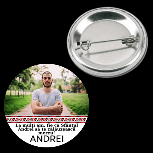 Insignă metalică personalizată cu nume și poză - Sfântul Andrei - imagine 3