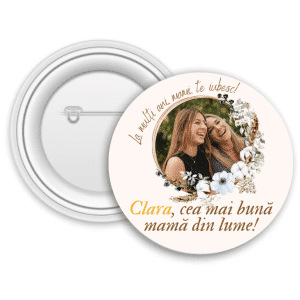 Insignă metalică personalizată cu poză, nume și text - Cea mai bună mamă