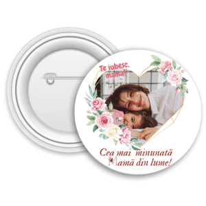 Insignă metalică personalizată cu poză și text - Cea mai minunată mamă