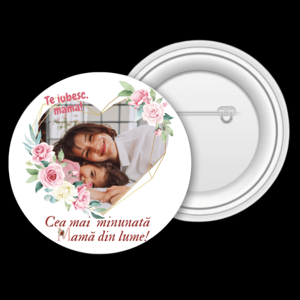 Insignă metalică personalizată cu poză și text - Cea mai minunată mamă - imagine 2