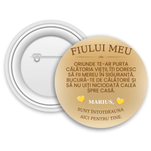 Insignă metalică personalizată cu nume și text - Fiului meu