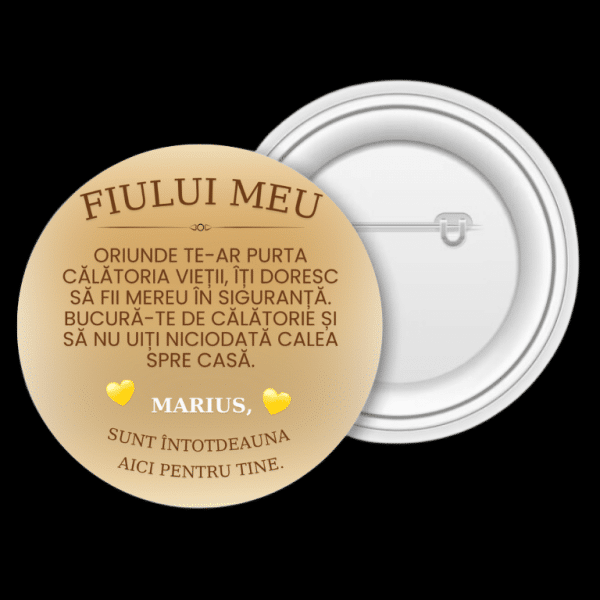 Insignă metalică personalizată cu nume și text - Fiului meu - imagine 3