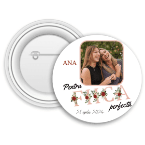 Insignă metalică personalizată cu nume, poză și dată - Fiica perfectă