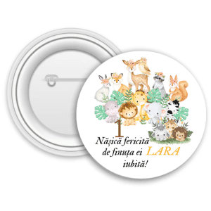 Insignă metalică personalizată cu nume, text și vârstă - Nașă