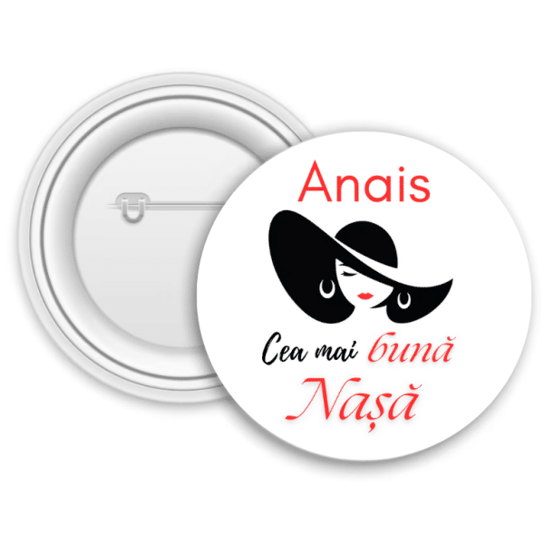 Insignă metalică personalizată cu nume - Cea mai bună nașă