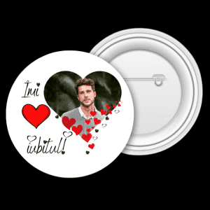 Insignă metalică personalizată cu poză - Îmi ❤️ iubitul!