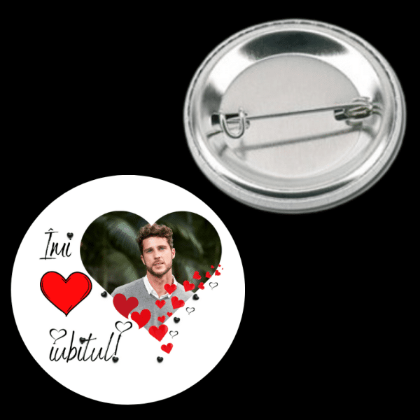 Insignă metalică personalizată cu poză - Îmi ❤️ iubitul! - imagine 3