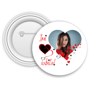 Insignă metalică personalizată cu poză - Îmi 🖤 iubita!