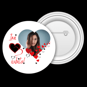 Insignă metalică personalizată cu poză - Îmi 🖤 iubita!