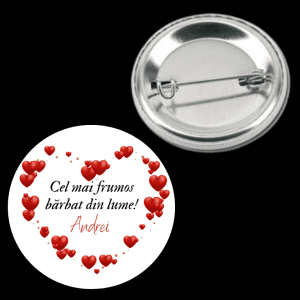 Insignă metalică personalizată cu nume - Inimă