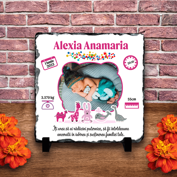 Placă ardezie personalizată - Nou născut (fetiță)
