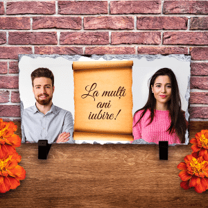 Placă ardezie personalizată cu două poze și dedicație