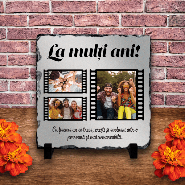 Placă ardezie personalizată cu 3 poze - La mulți ani