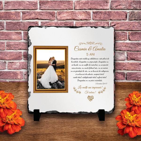 Placă ardezie personalizată cu poză și două nume - Aniversare relație