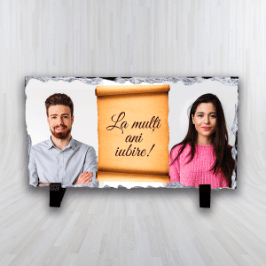 Placă ardezie personalizată cu două poze și dedicație