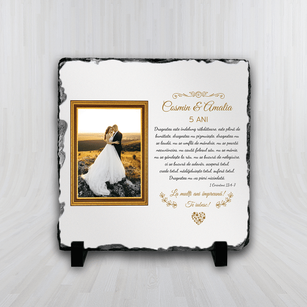 Placă ardezie personalizată cu poză și două nume - Aniversare relație - imagine 2