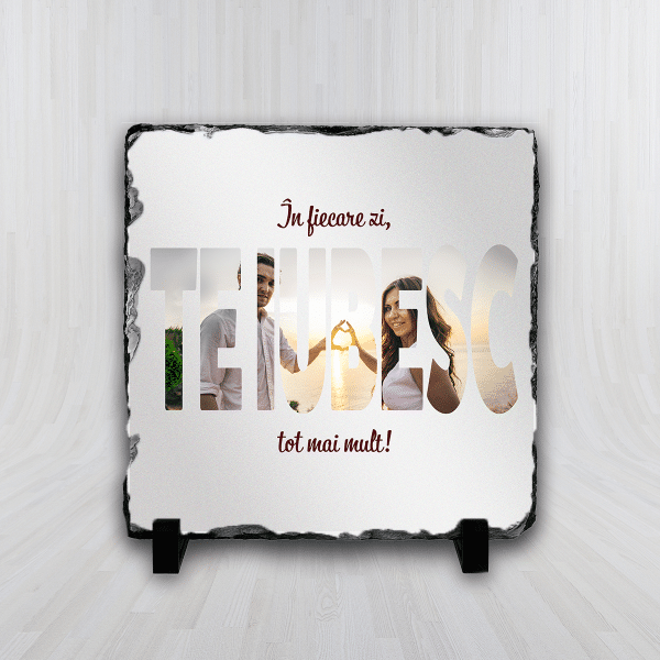 Placă ardezie personalizată cu poză - Te iubesc - imagine 2