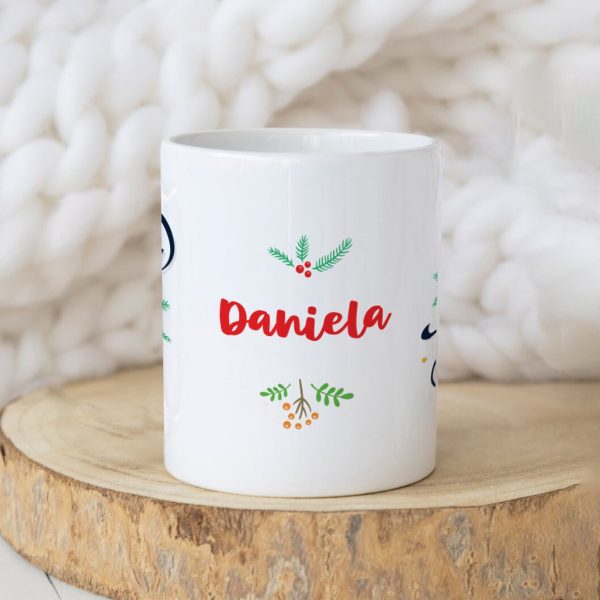 Cană cu mâner auriu personalizată cu nume - Crăciun fericit - imagine 2