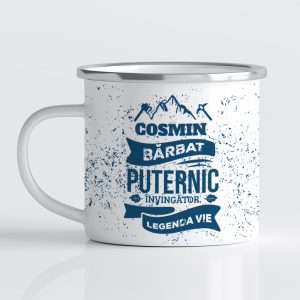 Cană metalică emailată personalizată cu nume - Bărbat puternic