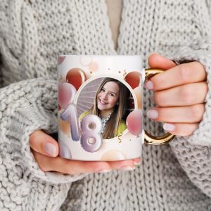 Cană cu mâner auriu personalizată cu poză și nume - Majorat