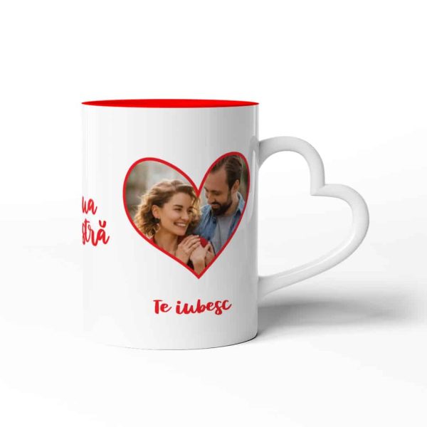 Cană pentru cuplu, personalizată, interior color, poză și dată - Ziua noastră - imagine 2