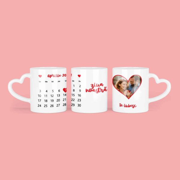 Cană pentru cuplu, personalizată, interior color, poză și dată - Ziua noastră - imagine 4