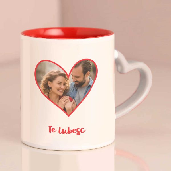 Cană pentru cuplu, personalizată, interior color, poză și dată - Ziua noastră