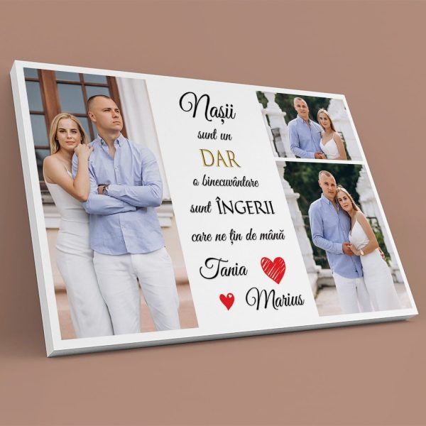 Tablou personalizat pentru nași, cu trei poze și două nume - imagine 4
