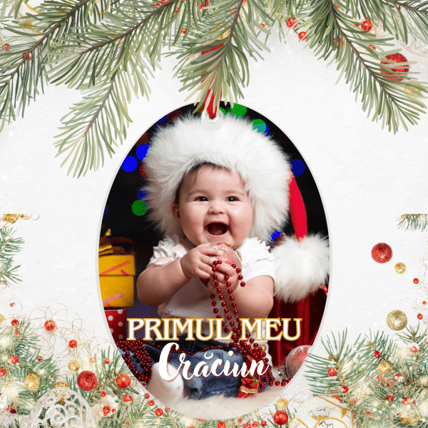 Ornament de Crăciun din ceramică, oval, personalizat cu poză - Bebe - imagine 3