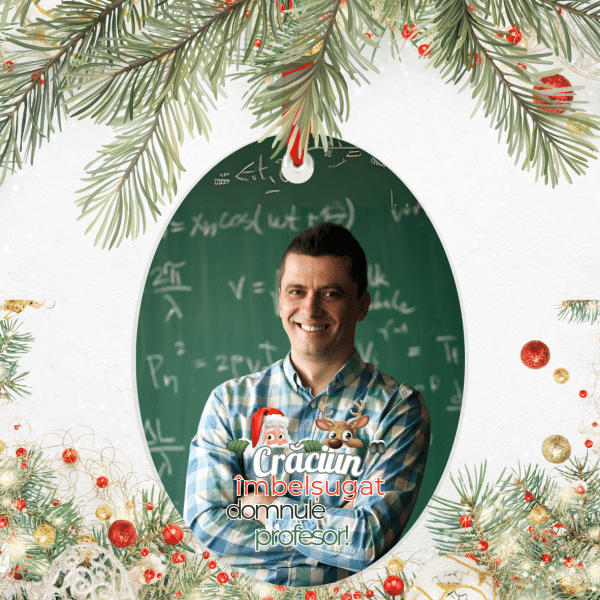 Ornament de Crăciun din ceramică, oval, personalizat cu poză - Profesor/Profesoară - imagine 6
