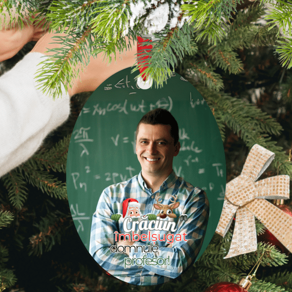 Ornament de Crăciun din ceramică, oval, personalizat cu poză - Profesor/Profesoară - imagine 5