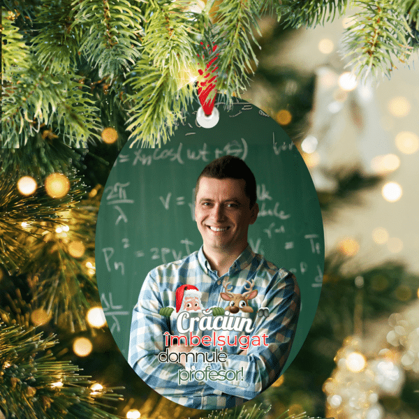 Ornament de Crăciun din ceramică, oval, personalizat cu poză - Profesor/Profesoară - imagine 4