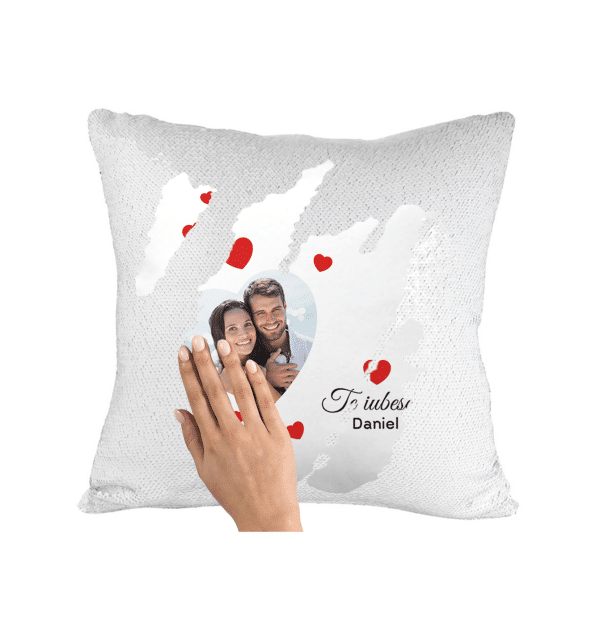 Pernă personalizată cu nume și poză - Te iubesc - imagine 2