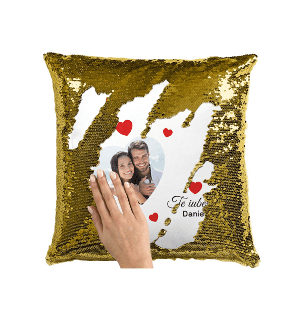 Pernă personalizată cu nume și poză - Te iubesc - imagine 5