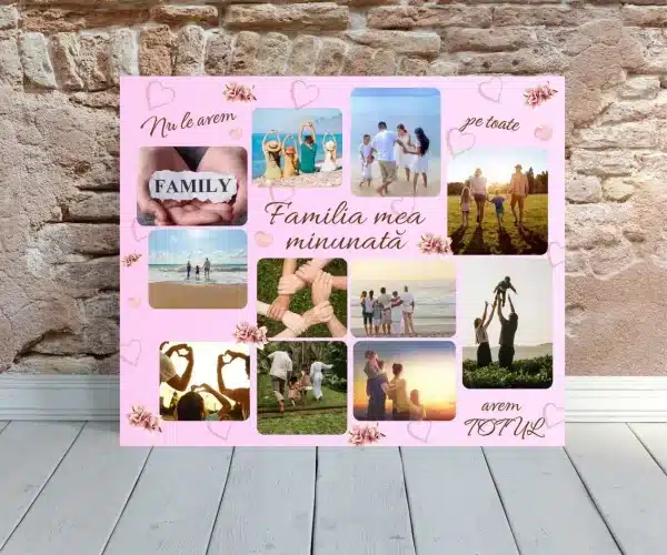 Tablou cadou familie, canvas personalizat cu 11 poze - Familia mea minunată