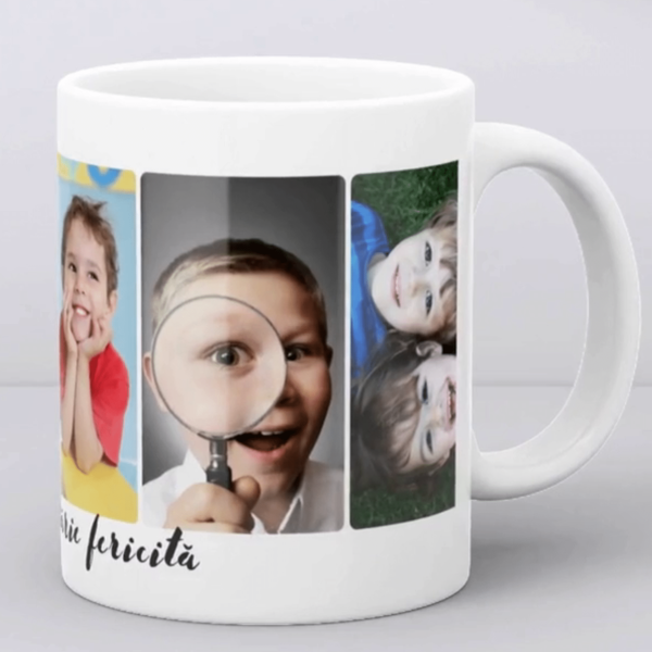 Cană personalizată cu 5 poze - Copilărie fericită