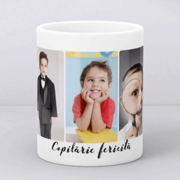 Cană personalizată cu 5 poze - Copilărie fericită - imagine 4