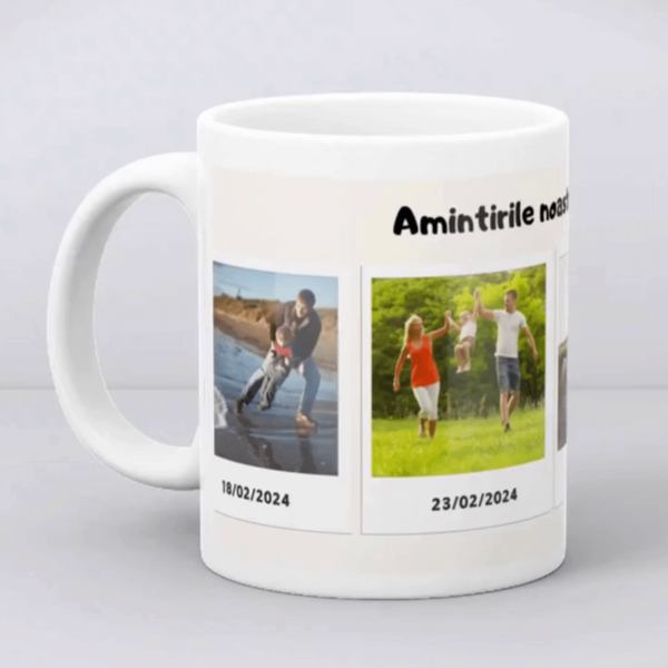 Cană personalizată cu 4 poze și dată - Amintirile noastre