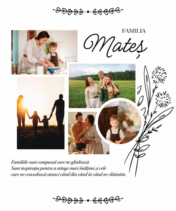 Tablou familie, panza canvas personalizat cu 5 poze și nume - imagine 3