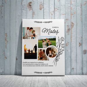 Tablou familie, panza canvas personalizat cu 5 poze și nume
