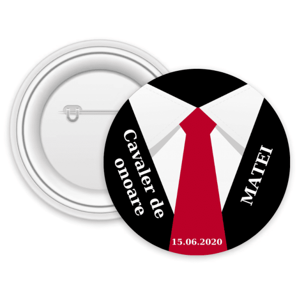 Insignă metalică personalizată cu dată și nume - Cavaler de onoare