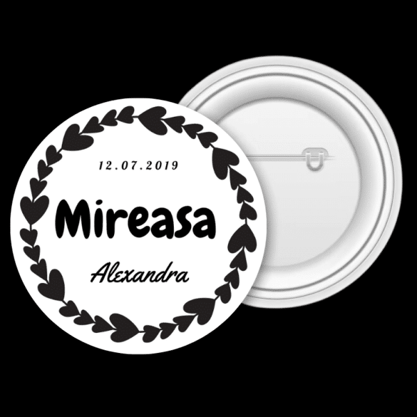 Insignă metalică personalizată cu dată și nume - Mireasa - imagine 2