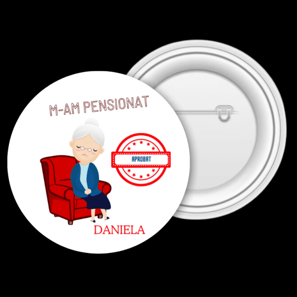 Insignă metalică personalizată cu nume - M-am pensionat - imagine 3