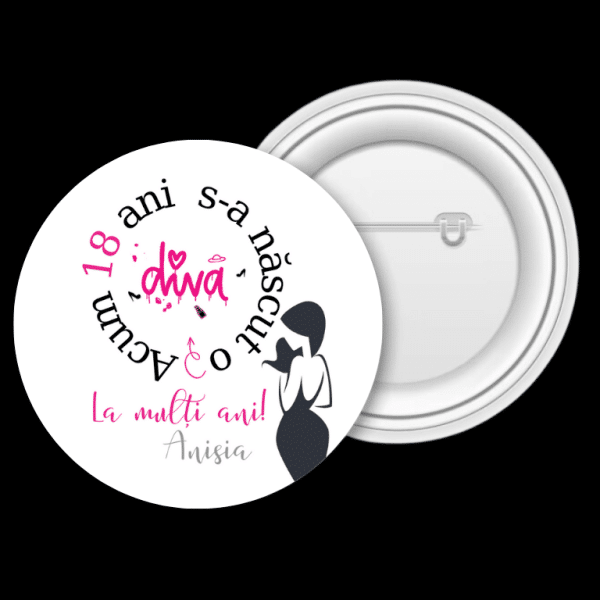Insignă metalică personalizată cu nume și vârstă - Divă - imagine 2