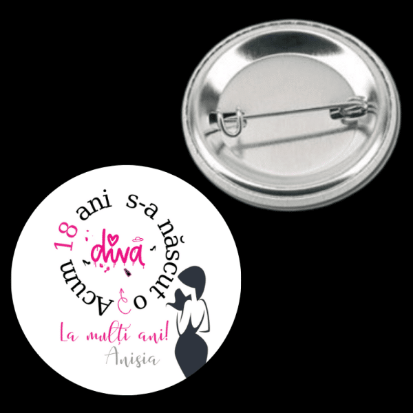 Insignă metalică personalizată cu nume și vârstă - Divă - imagine 3