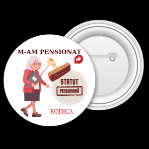 Insignă metalică personalizată cu nume - Pensionară