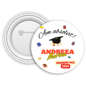 Insignă metalică personalizată cu nume și text - Am absolvit!