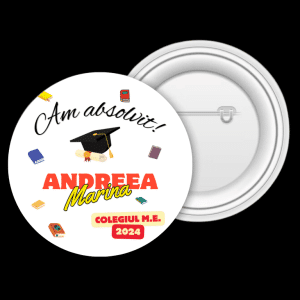 Insignă metalică personalizată cu nume și text - Am absolvit!