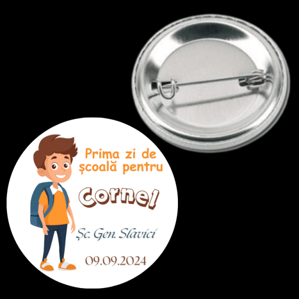 Insignă personalizată pentru copii cu nume și text - Prima zi de școală - imagine 2
